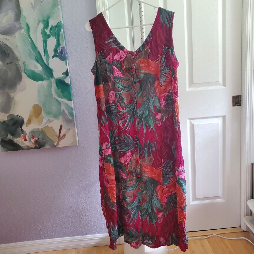 Argee Womens Dress Size Large 45"L 21"MidWidth Sleeveless 100% Rayon Floral